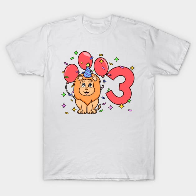 I am 3 with lion - kids birthday 3 years old T-Shirt by Modern Medieval Design